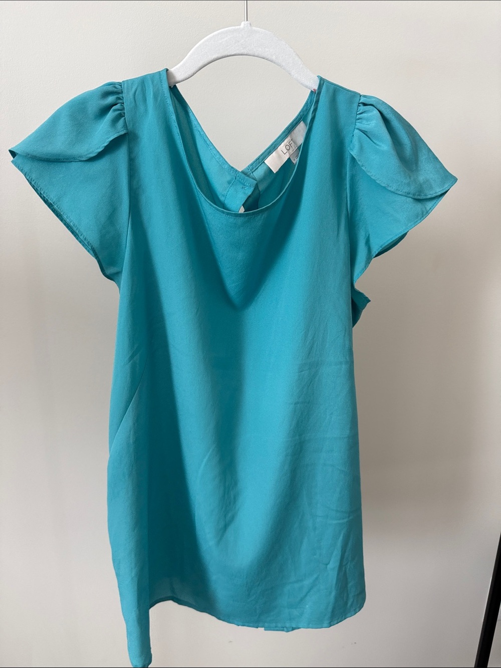 Loft Turquoise Flutter Sleeve Button Down Back Top